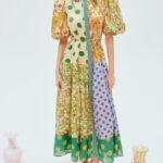 Exquisite Retro Floral Print Puff Sleeve Midi Dress