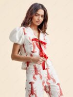 Lobster Print Short Puffed Sleeves Blouse