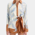 Contrast Color Tie-Dye Irregular Knotted Fashionable Shirt Short Dress