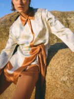 Contrast Color Tie-Dye Irregular Knotted Fashionable Shirt Short Dress