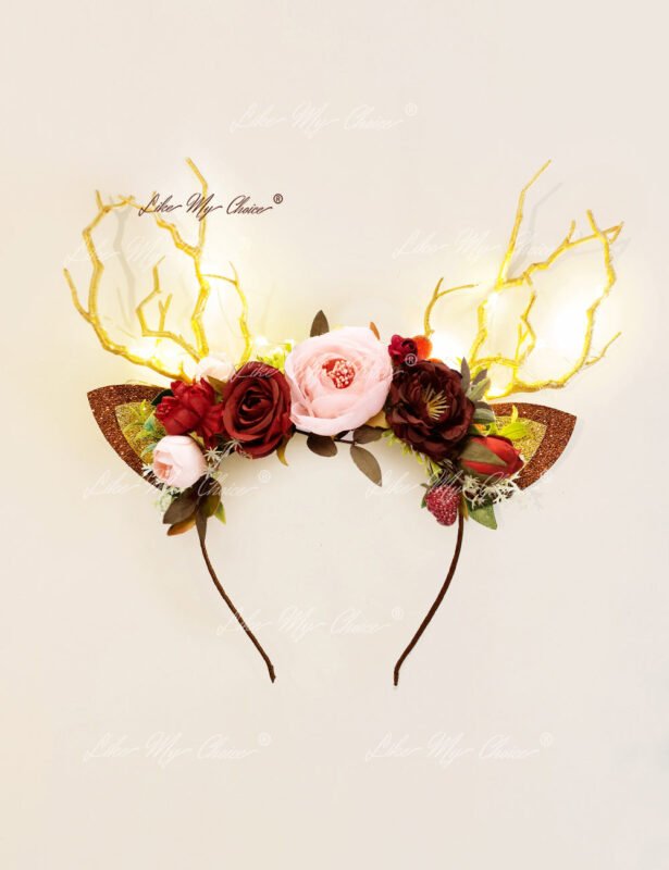 Burgundy Flower Christmas Reindeer Headband | LikeMyChoice_