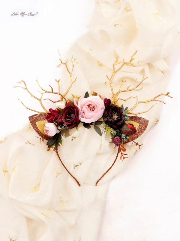 Burgundy Flower Christmas Reindeer Headband | LikeMyChoice_